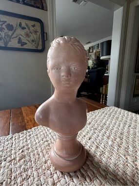 Vintage Mid Century Bust of by Young French Girl 10” tall Terracotta Art